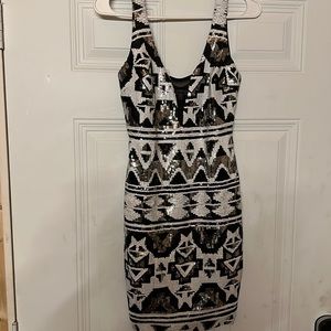 Black , white , silver dress